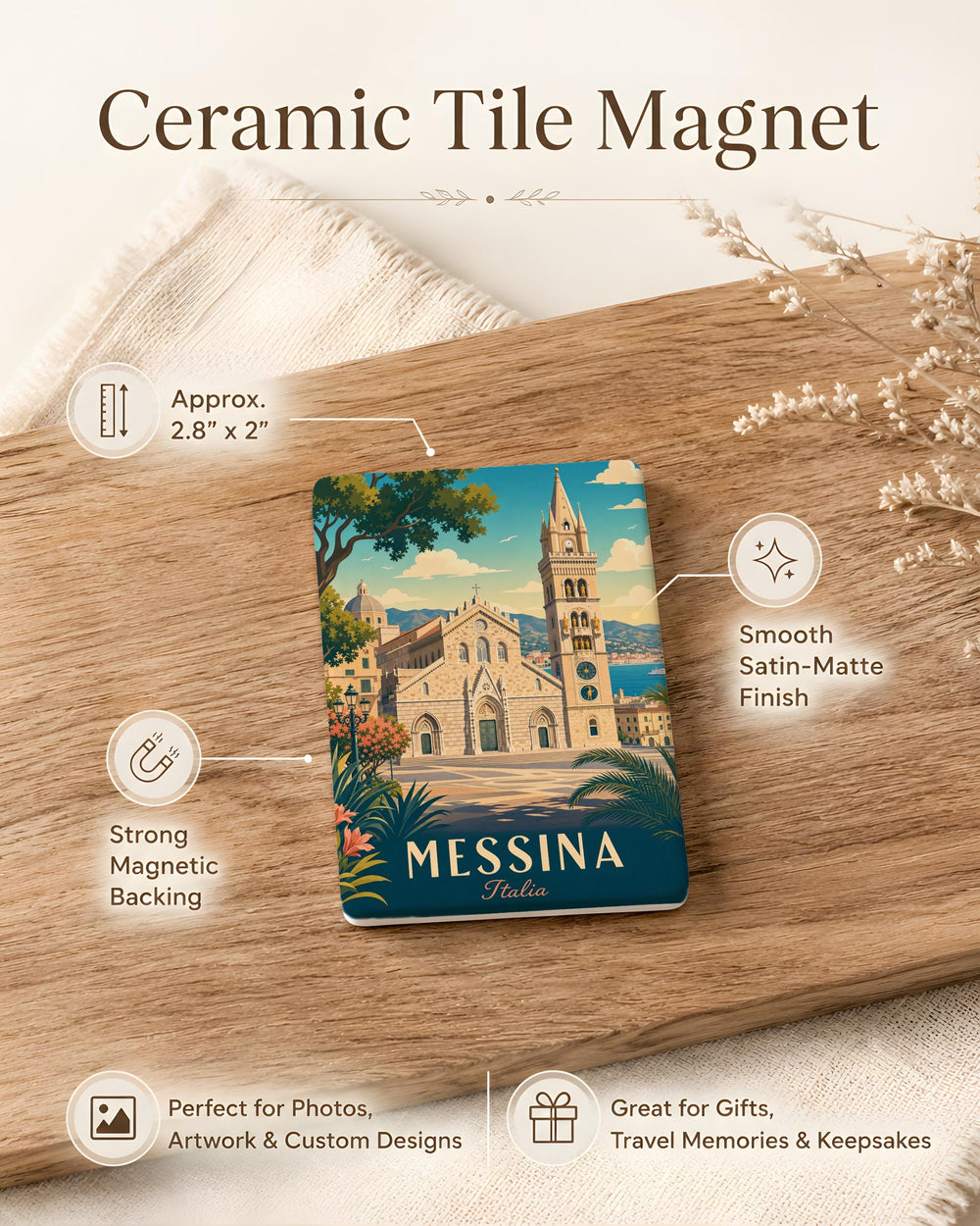 Cattedrale di Messina Fridge Magnet, Messina Cathedral Souvenir Magnet, Sicily Italy Landmark Travel Gift Magnet