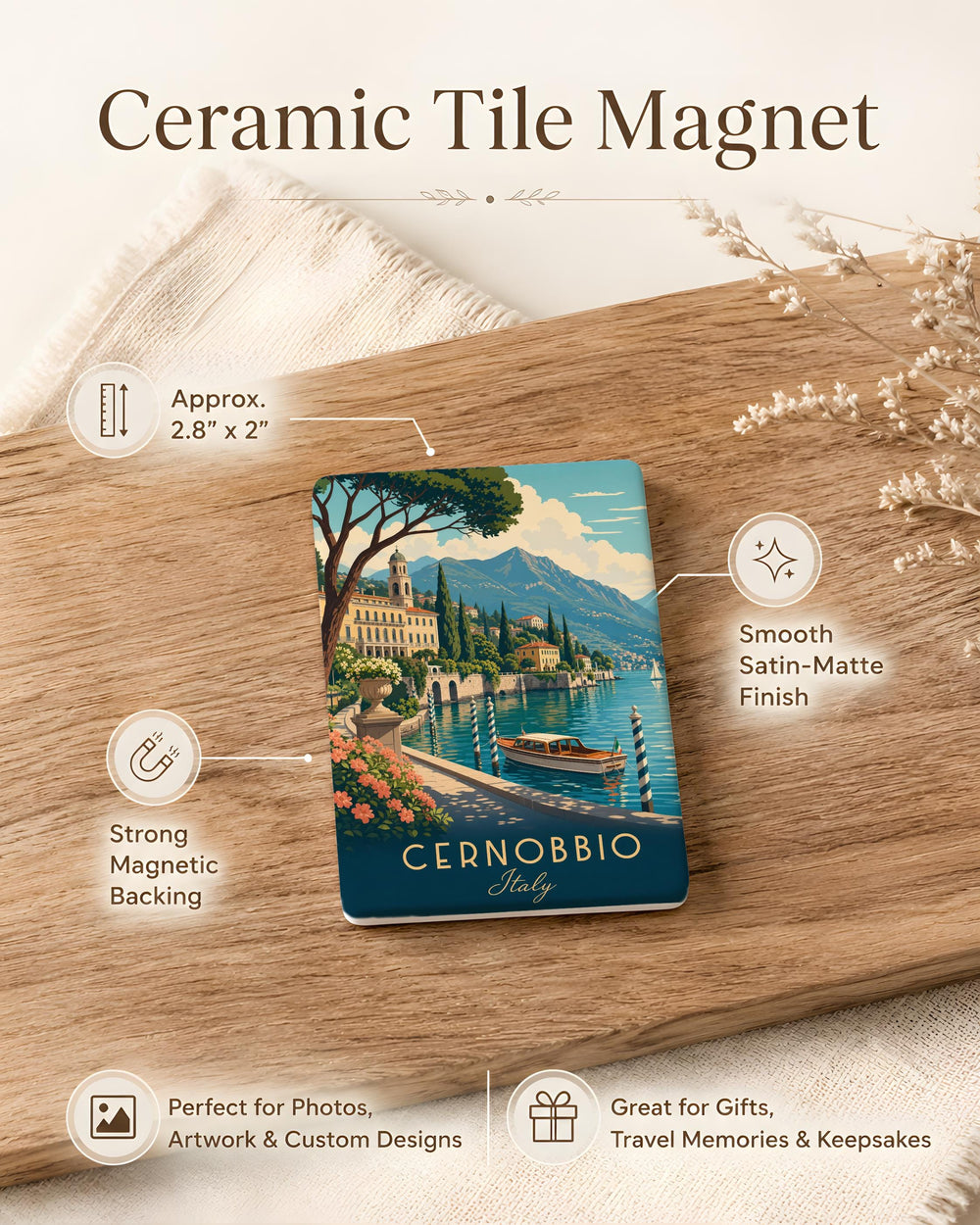 Cernobbio Italy Fridge Magnet, Lake Como Travel Souvenir, Italian Lakeside Town Landmark Keepsake Magnet