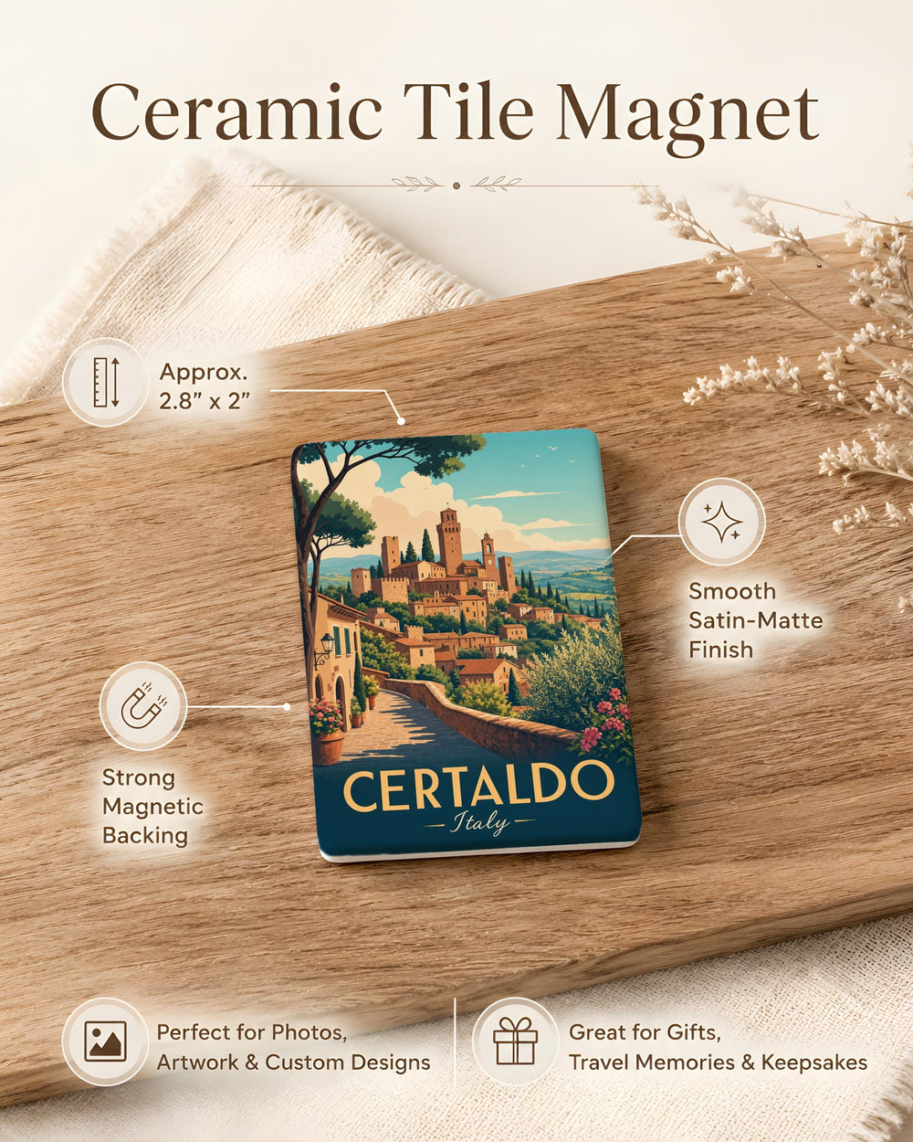 Certaldo Italy Fridge Magnet, Certaldo Tuscany Souvenir Magnet, Italian Travel Landmark Refrigerator Magnet