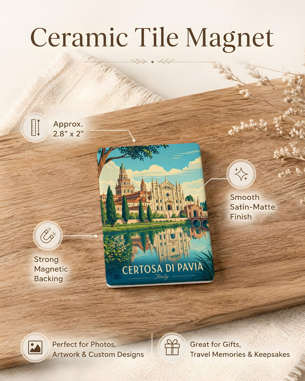 Certosa di Pavia Monastery Fridge Magnet, Italian Monastery Souvenir Magnet, Pavia Italy Travel Gift, Landmark Magnet