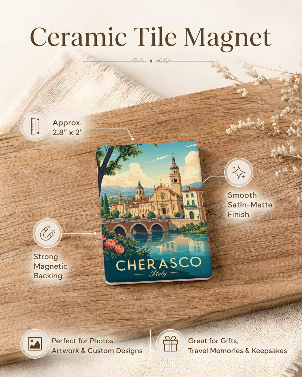 Cherasco Italy Fridge Magnet, Cherasco Town Souvenir Magnet, Piedmont Italy Travel Gift, Italian Village Landmark Magnet