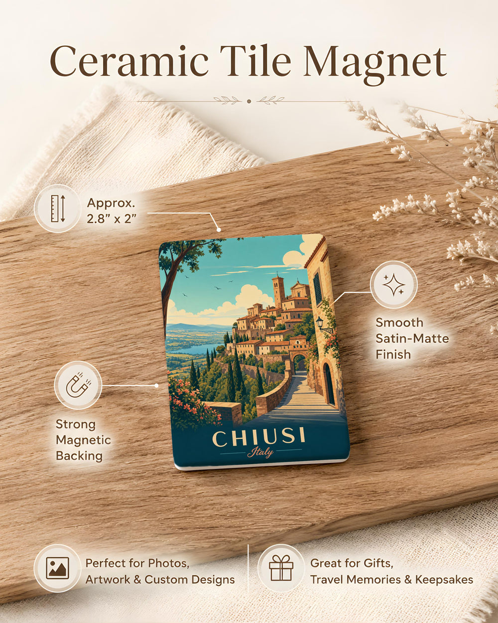 Chiusi Italy Fridge Magnet, Chiusi Tuscany Souvenir Magnet, Italian Travel Gift, Chiusi Landmark Keepsake, Italy Vacation Magnet