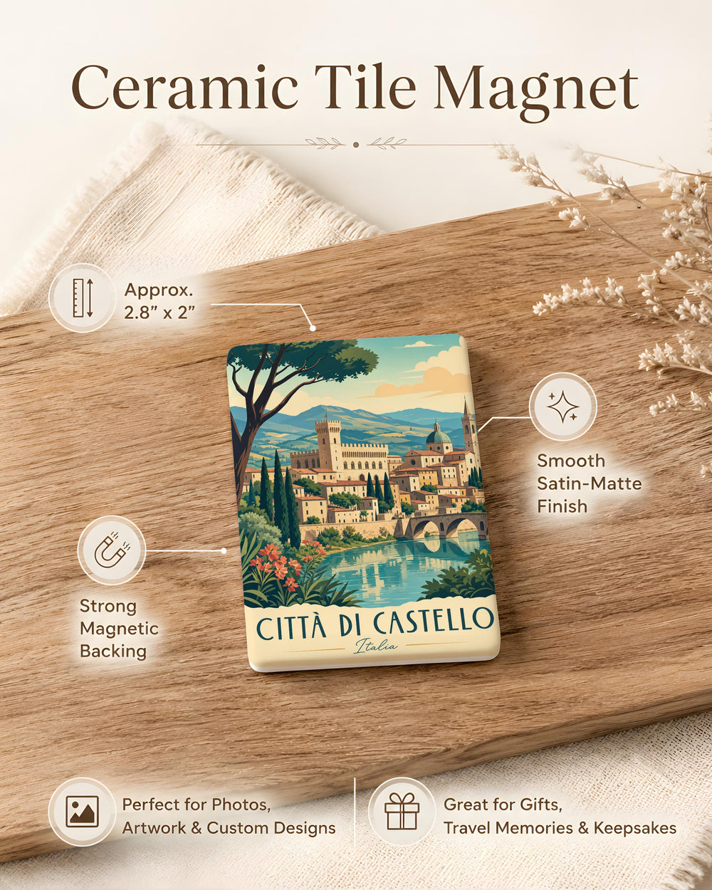 Città di Castello Italy Fridge Magnet, Città di Castello Souvenir Magnet, Umbria Travel Keepsake Refrigerator Magnet