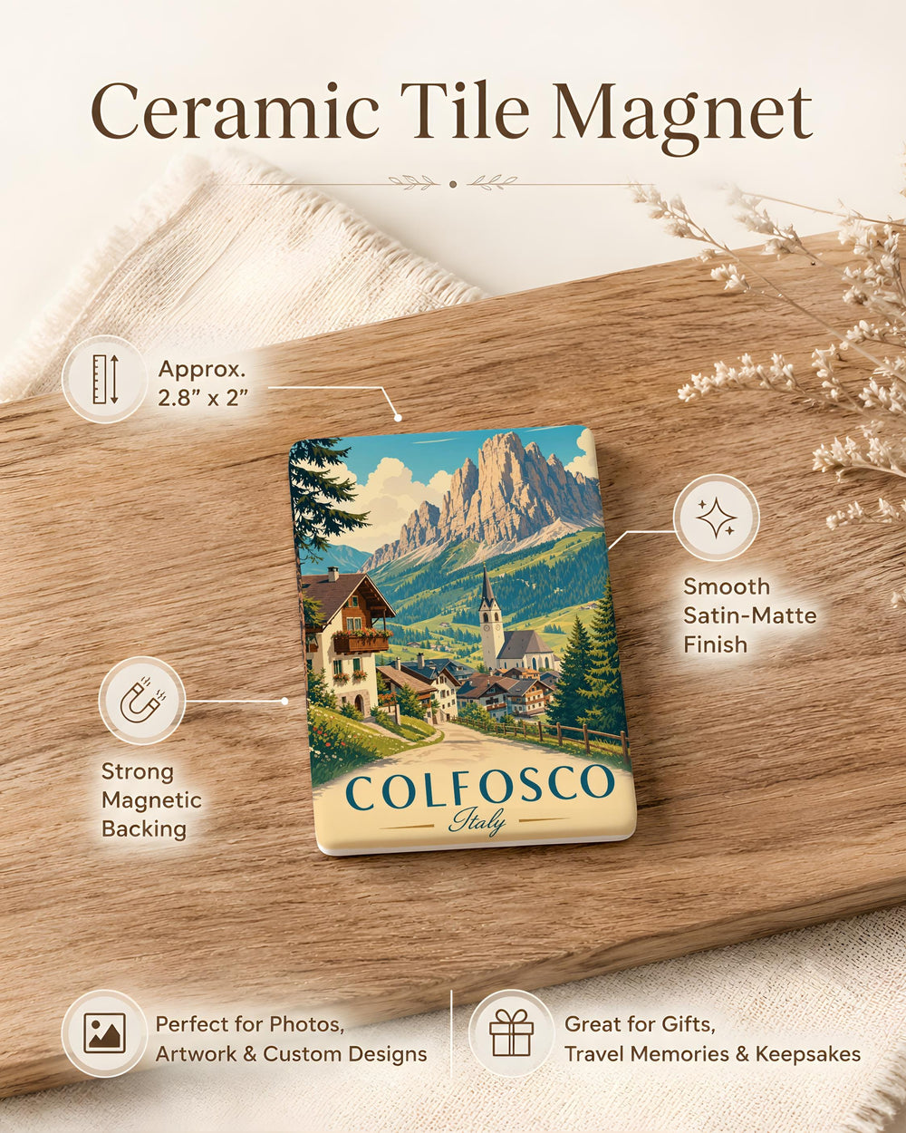 Colfosco Italy Fridge Magnet, Dolomites Mountain Village Souvenir, South Tyrol Travel Keepsake, Italian Alps Gift