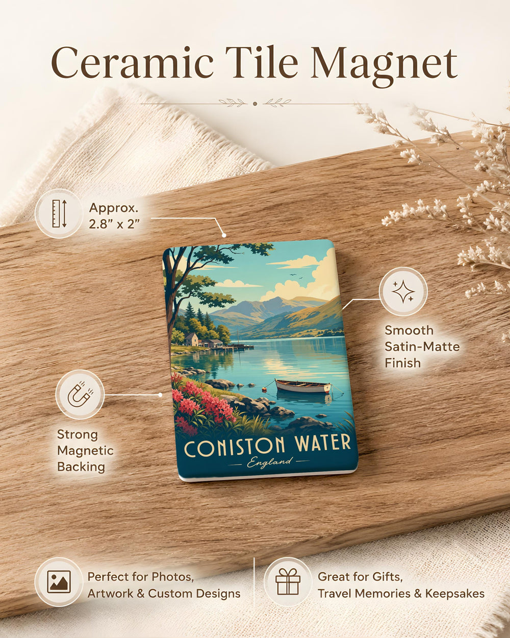 Coniston Water Fridge Magnet, Lake District England Souvenir Magnet, Coniston Lake Travel Gift, Scenic Landscape Magnet