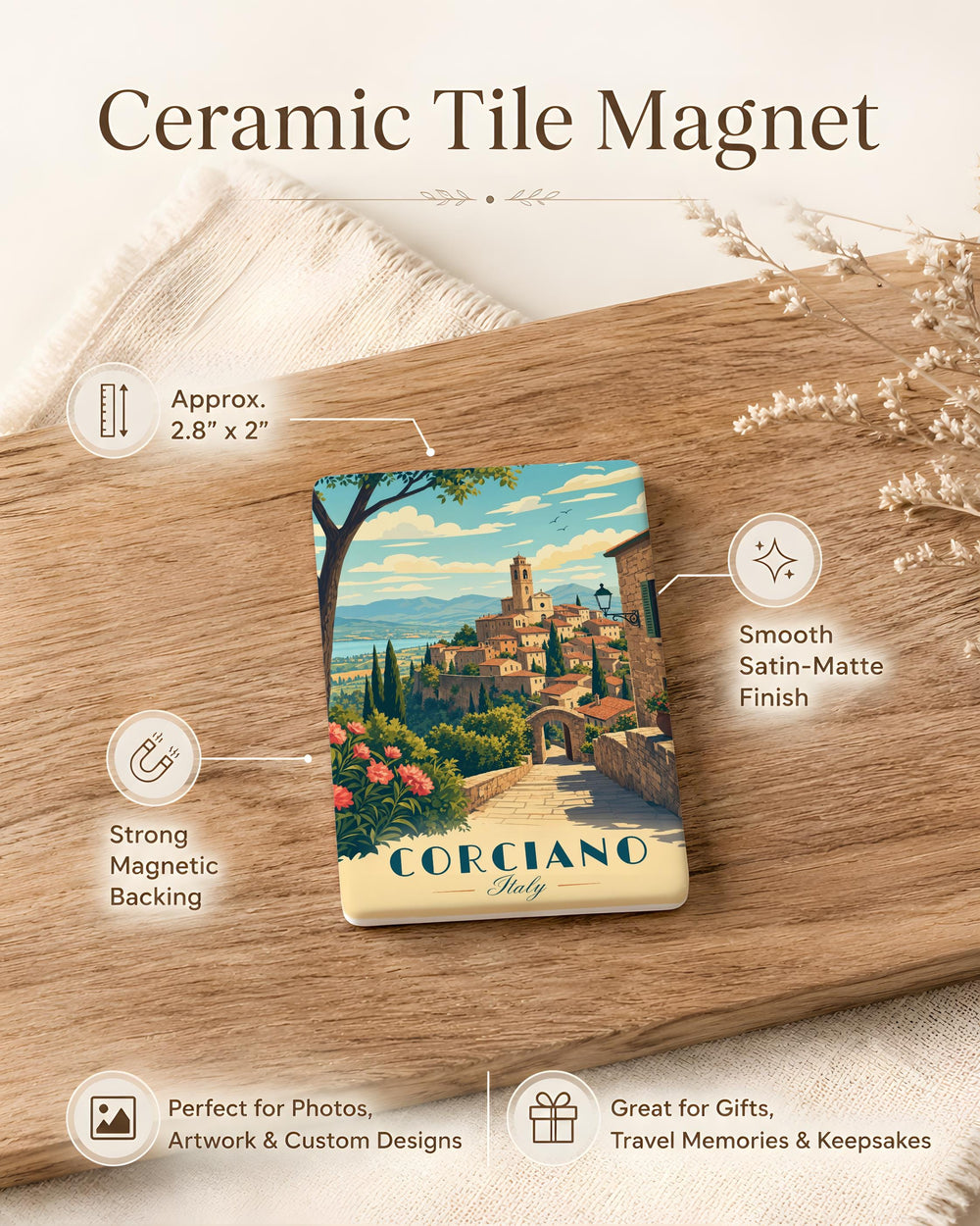 Corciano Italy Fridge Magnet, Corciano Village Souvenir Magnet, Umbria Travel Gift, Italian Town Landmark Magnet