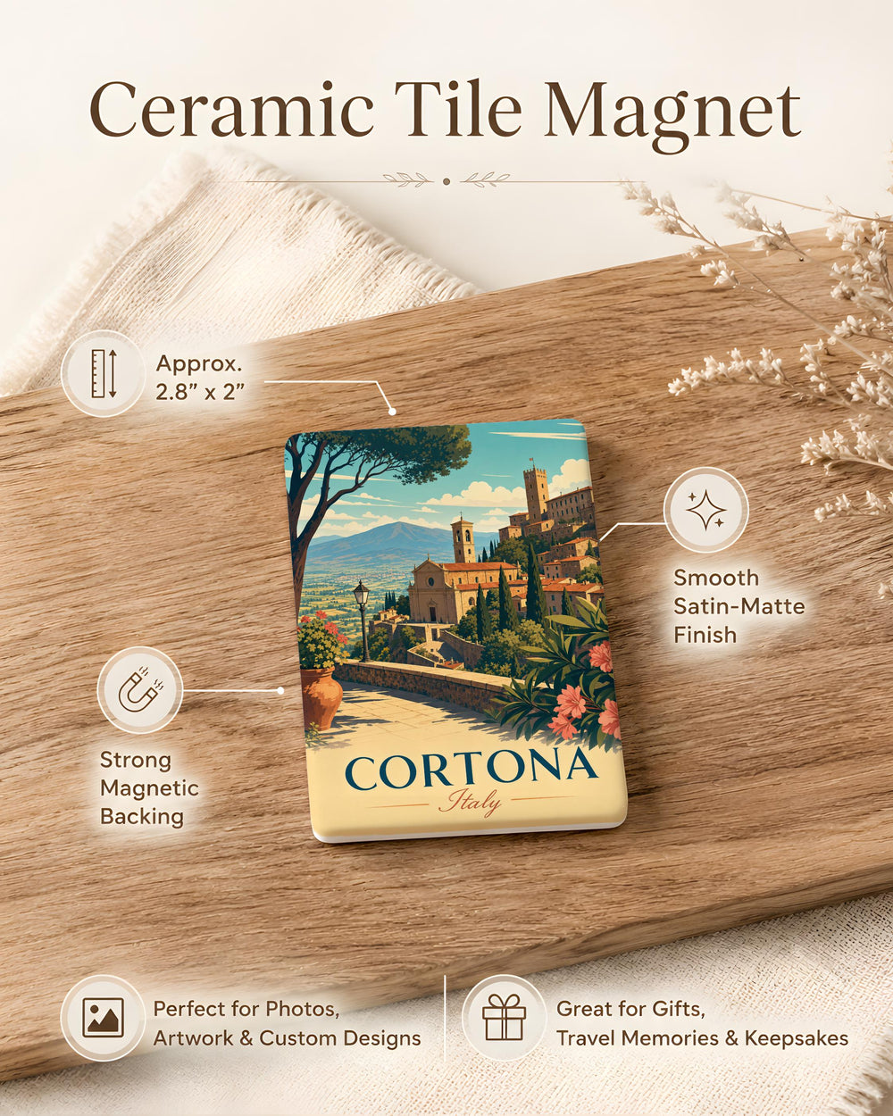 Cortona Town Italy Fridge Magnet, Tuscan Hill Town Travel Souvenir Magnet, Cortona Vacation Keepsake Magnet