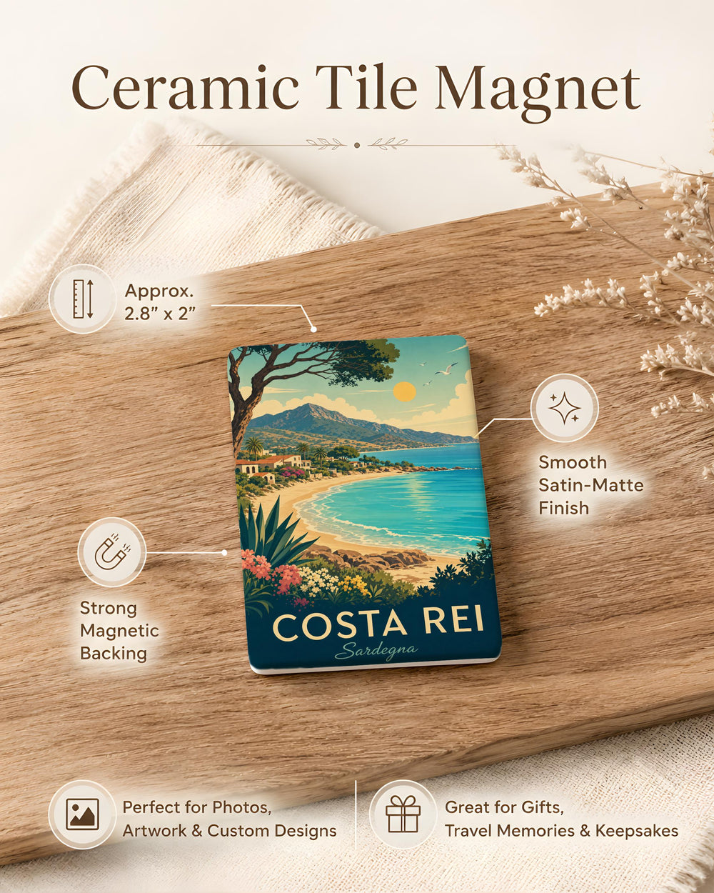 Costa Rei Beach Fridge Magnet, Sardinia Italy Coastal Town Souvenir Magnet, Mediterranean Sea Travel Keepsake Magnet