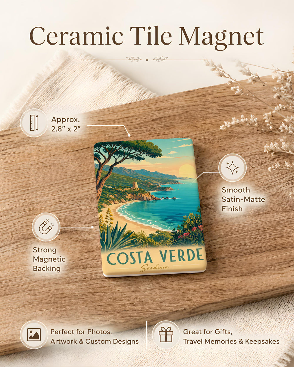 Costa Verde Sardinia Fridge Magnet, Italy Coastal Beach Landscape Souvenir, Mediterranean Travel Keepsake Gift
