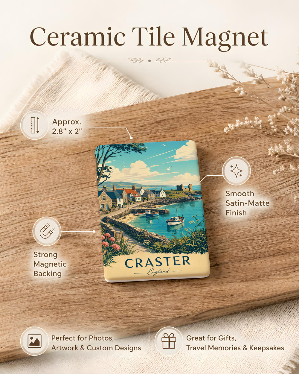 Craster England Fridge Magnet, Craster Village Northumberland Souvenir Magnet, England Coast Travel Keepsake Magnet