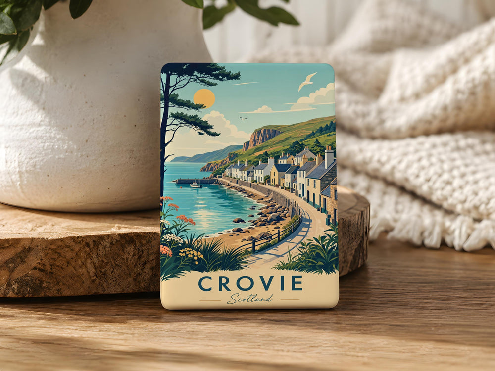 Crovie Scotland Fridge Magnet, Scottish Coastal Fishing Village Souvenir Magnet, Aberdeenshire Harbour Landscape Magnet