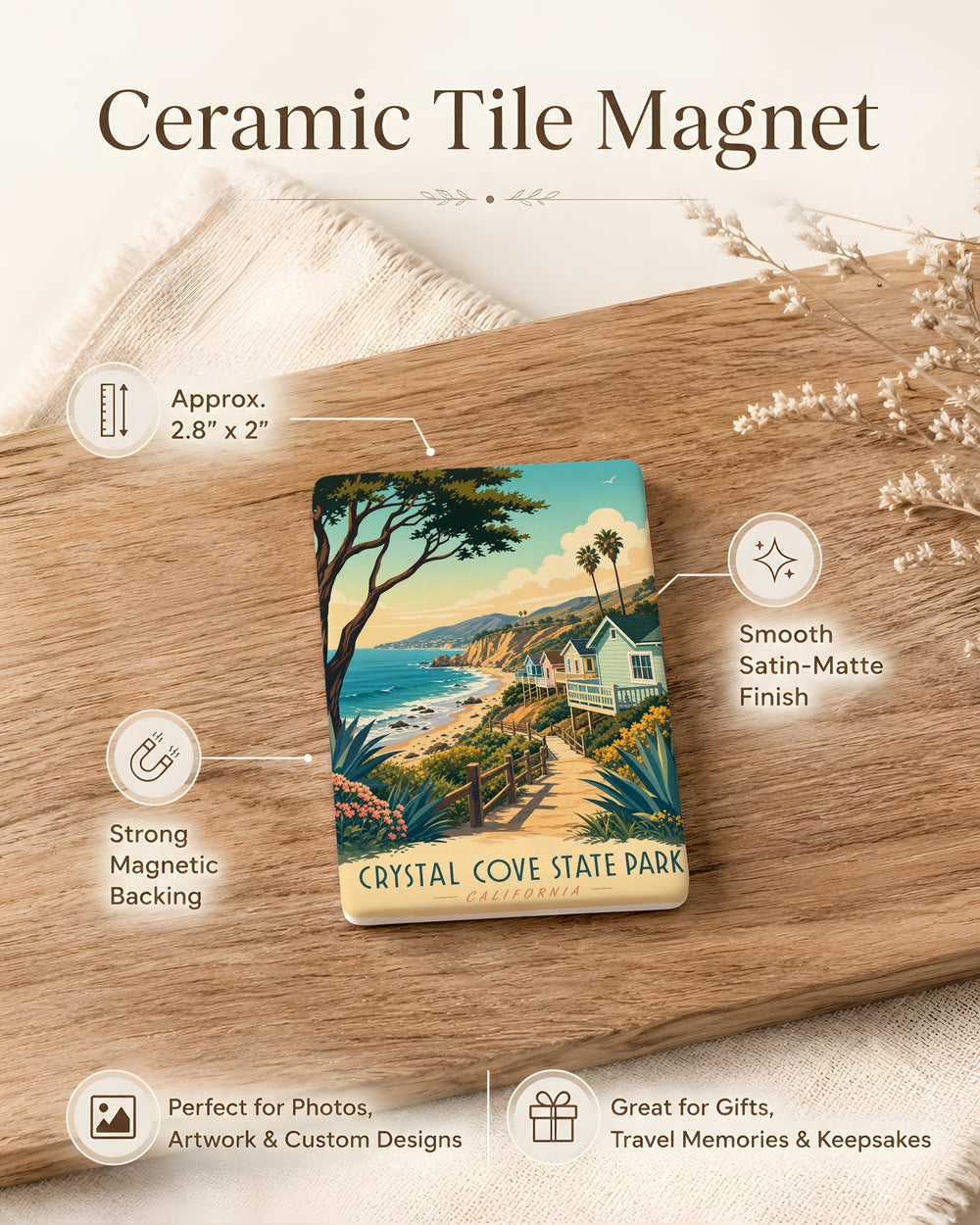 Crystal Cove State Park Fridge Magnet, California Coastal Beach Cove Souvenir Magnet, Orange County Travel Keepsake Gift