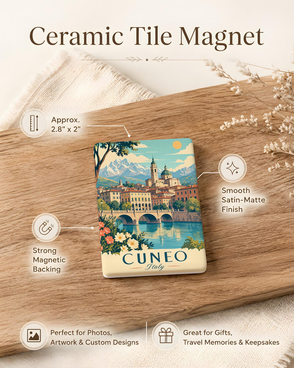 Cuneo Italy Fridge Magnet, Cuneo Piemonte Souvenir Magnet, Cuneo City Travel Keepsake, Italy Landmark Magnet