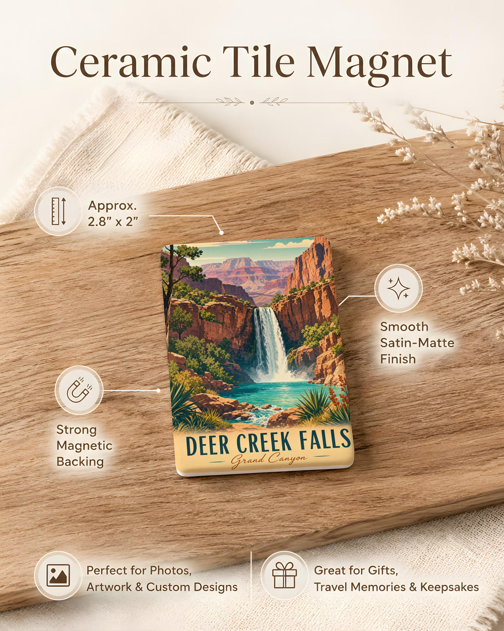 Deer Creek Falls Grand Canyon Fridge Magnet, Arizona Waterfall Canyon Souvenir Magnet, National Park Travel Keepsake Gift