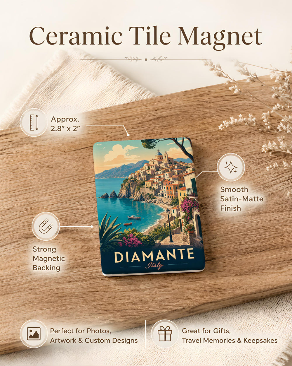 Diamante Italy Fridge Magnet, Diamante Calabria Souvenir Magnet, Italian Coastal Town Travel Gift, Italy Vacation Keepsake