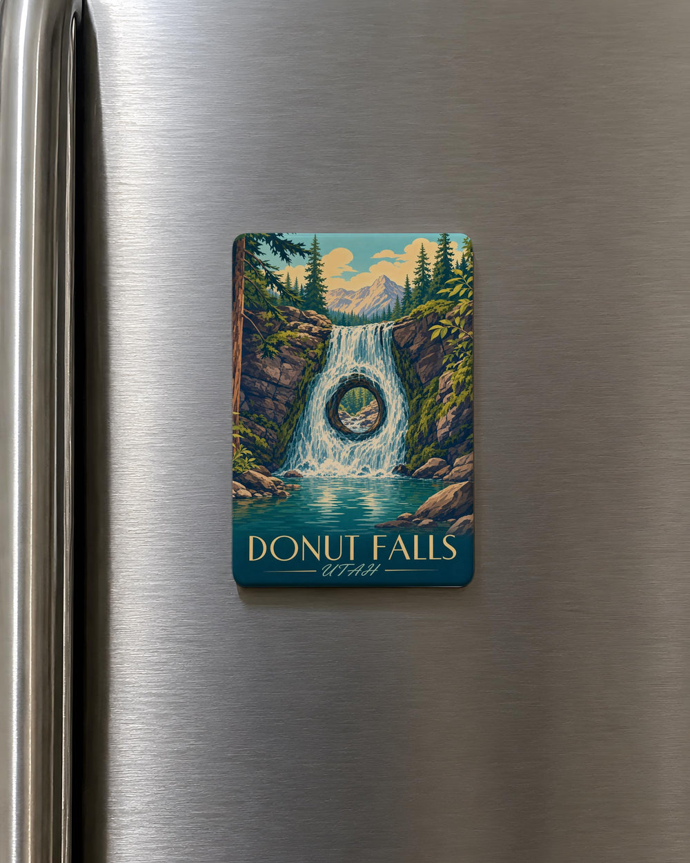 Donut Falls Fridge Magnet, Waterfall and Donut-Themed Mountain Hiking Souvenir Magnet, Utah Nature Travel Keepsake