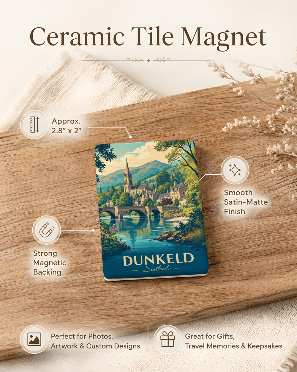Dunkeld Scotland Fridge Magnet, Dunkeld Village Souvenir Magnet, Scottish Highlands Travel Gift, Scotland Landmark Keepsake Magnet