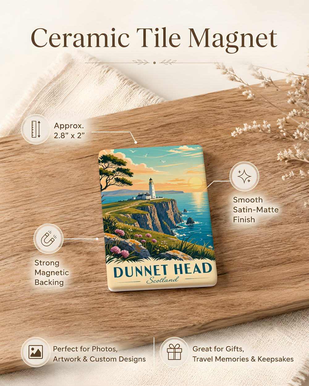Dunnet Head Scotland Fridge Magnet, Caithness Coastal Landmark Souvenir Magnet, Scottish Headland Travel Keepsake
