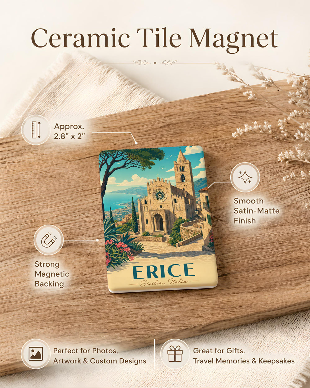 Duomo di Erice Sicily Fridge Magnet, Italian Cathedral Souvenir Magnet, Erice Travel Landmark Magnet