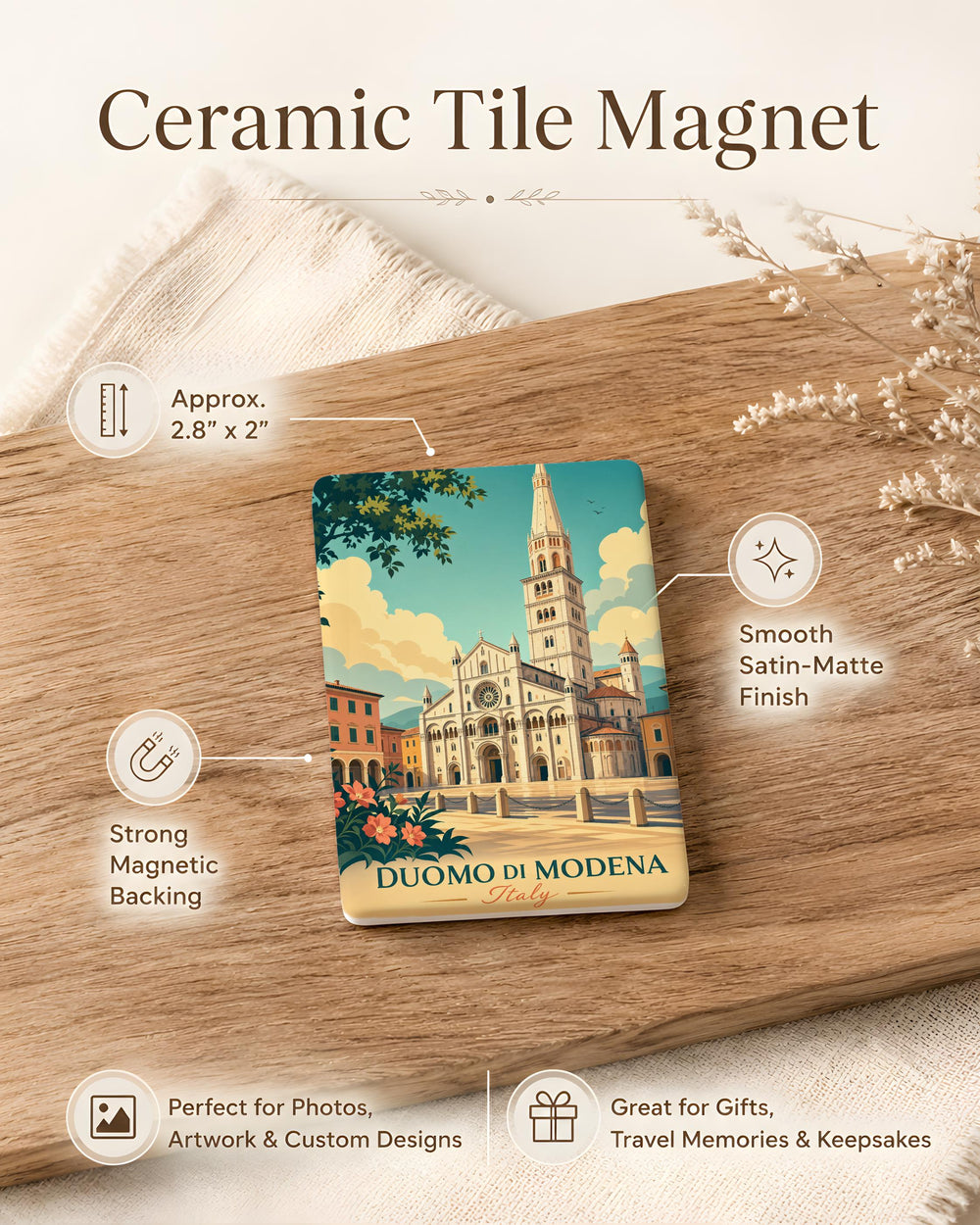 Duomo di Modena Fridge Magnet, Modena Cathedral Souvenir Magnet, Italy Landmark Travel Gift, Emilia-Romagna Keepsake Magnet