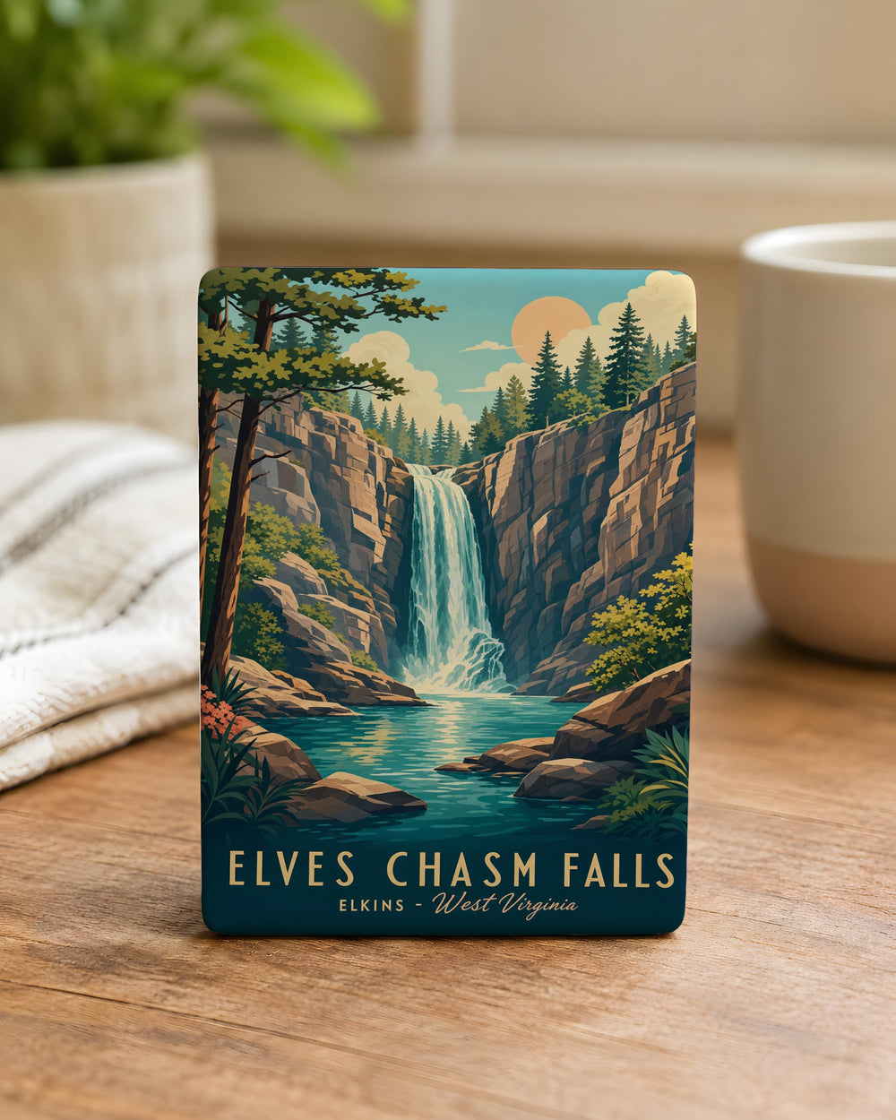Elves Chasm Falls Fridge Magnet, Fantasy Waterfall Canyon Scene, Enchanted Cliffside Falls Souvenir Magnet