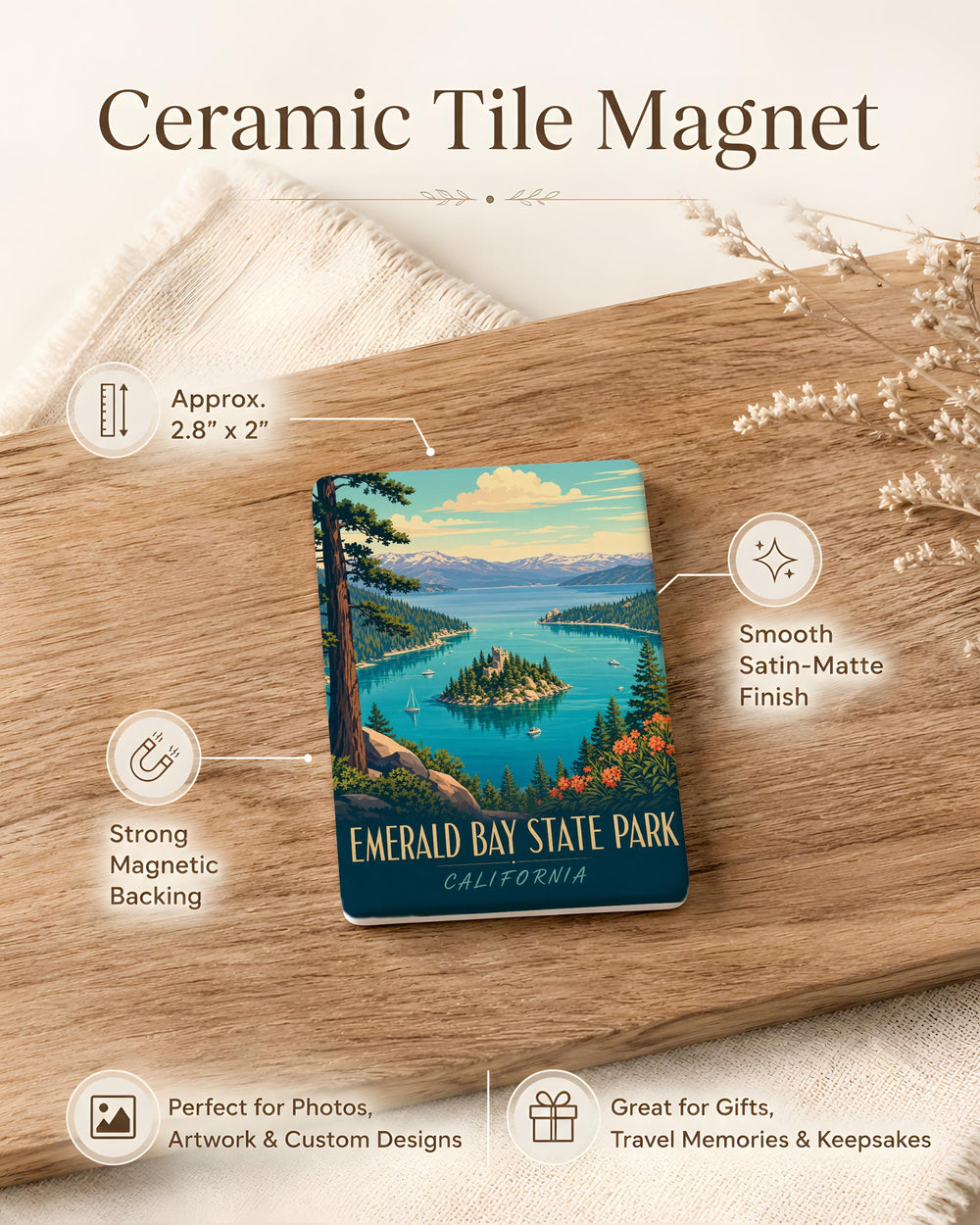 Emerald Bay State Park Fridge Magnet, Lake Tahoe California Souvenir Magnet, Scenic Park Travel Keepsake Gift