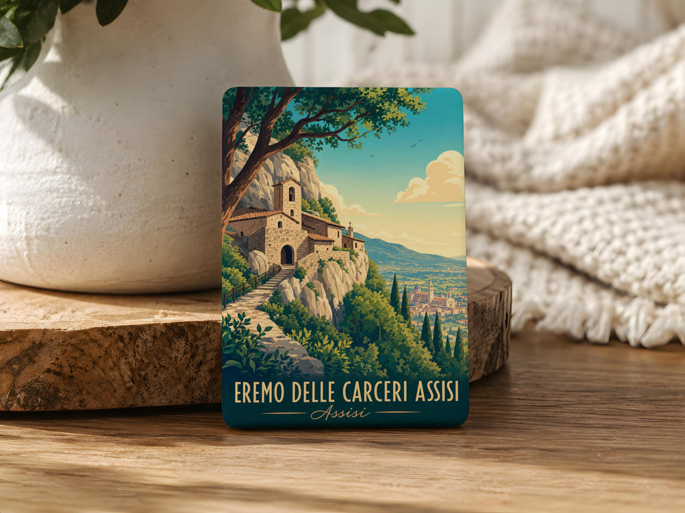 Eremo delle Carceri Assisi Fridge Magnet, Italian Monastery Sanctuary Souvenir, Umbria Travel Landmark Magnet