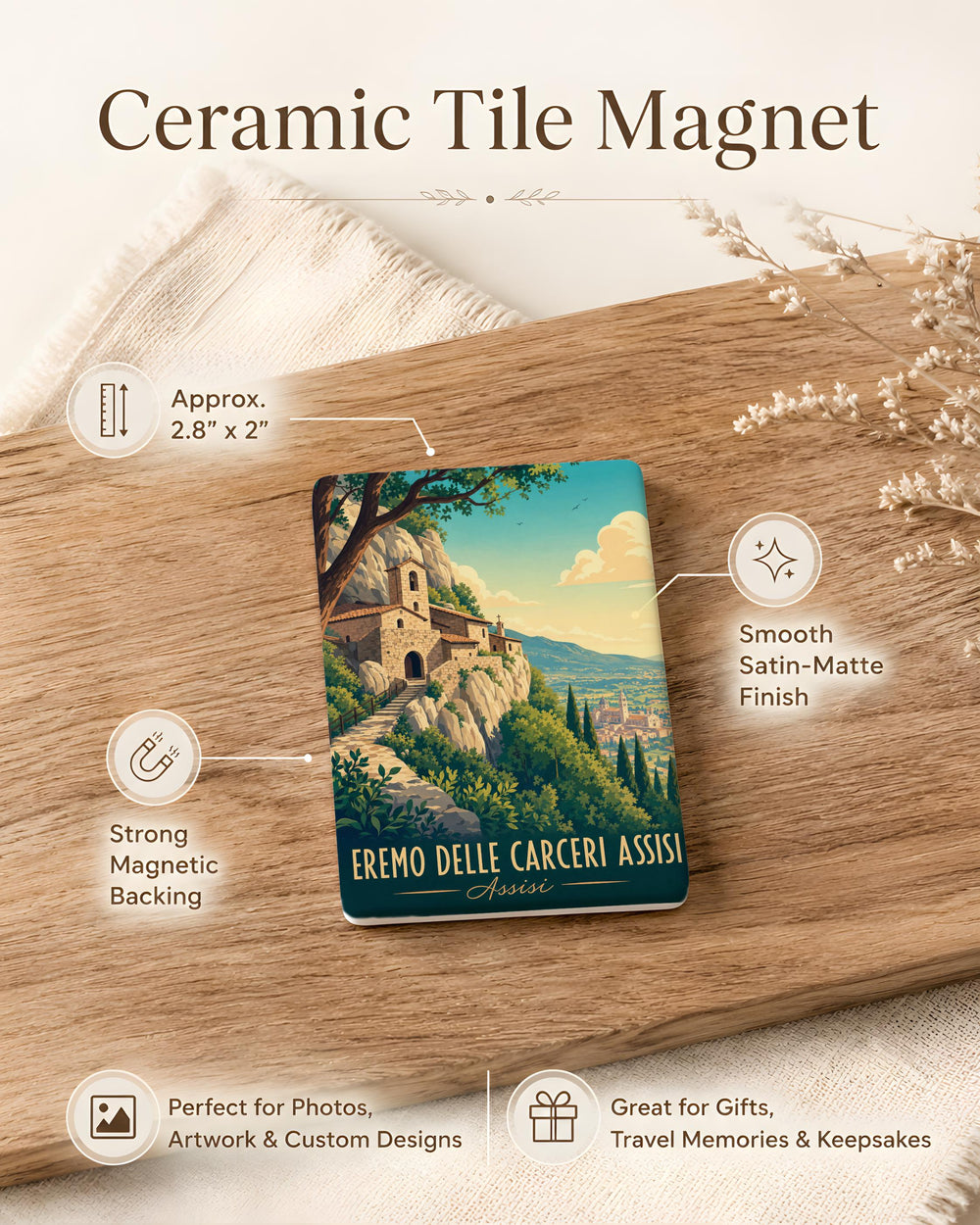 Eremo delle Carceri Assisi Fridge Magnet, Italian Monastery Sanctuary Souvenir, Umbria Travel Landmark Magnet