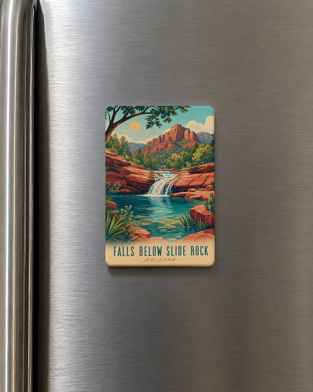 Slide Rock Falls Below Fridge Magnet, Waterfall and River Canyon Souvenir Magnet, Nature Travel Keepsake Magnet