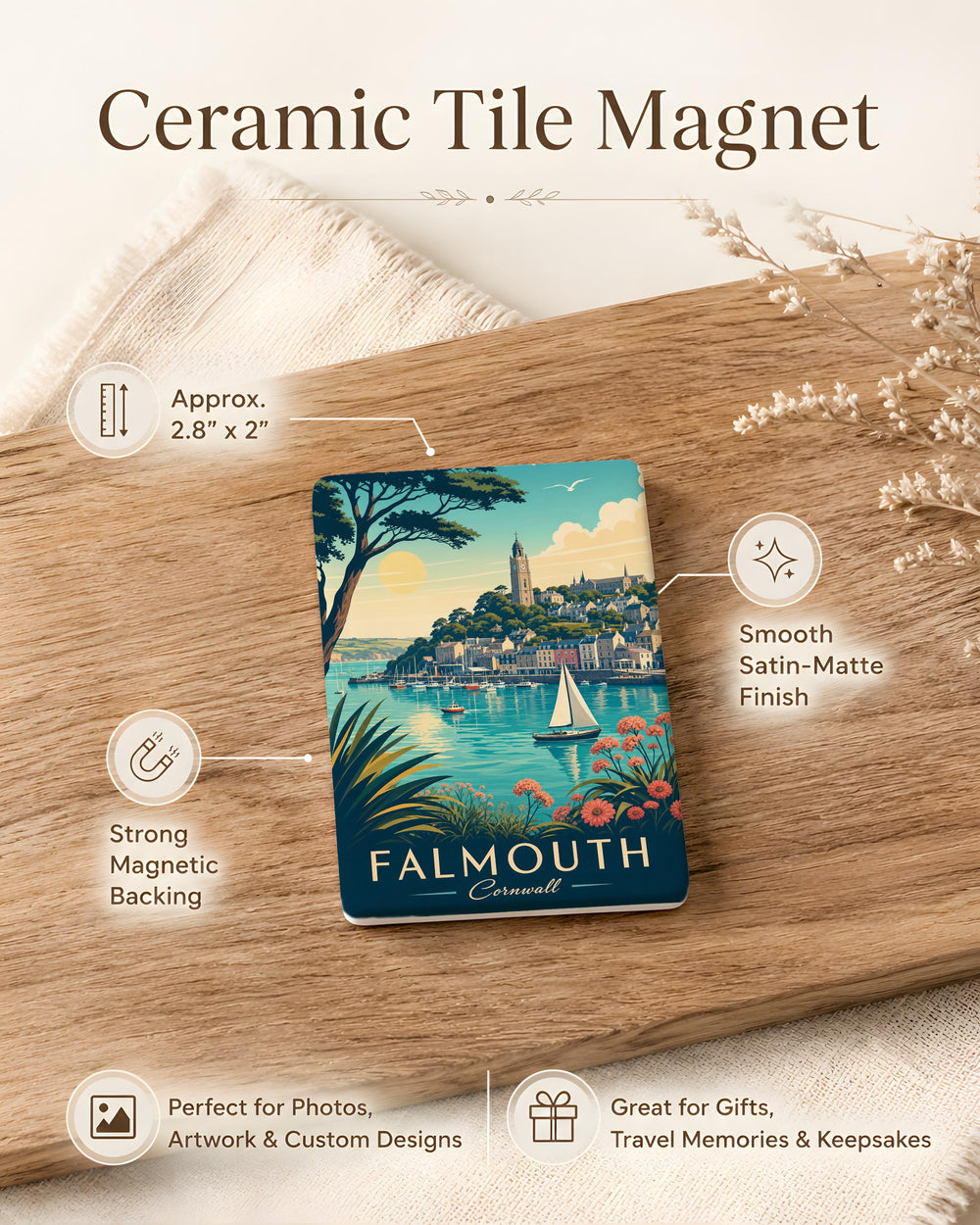 Falmouth Cornwall Fridge Magnet, Falmouth Harbour Souvenir Magnet, Cornwall England Travel Gift, Coastal Town Keepsake Magnet
