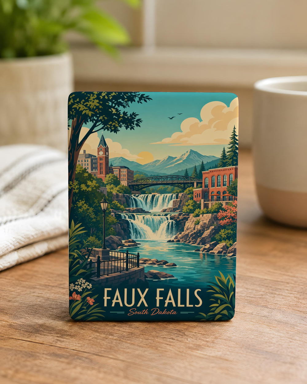 Faux Falls Waterfall Fridge Magnet, Scenic Falls Landscape Souvenir Magnet, Nature Travel Keepsake Magnet
