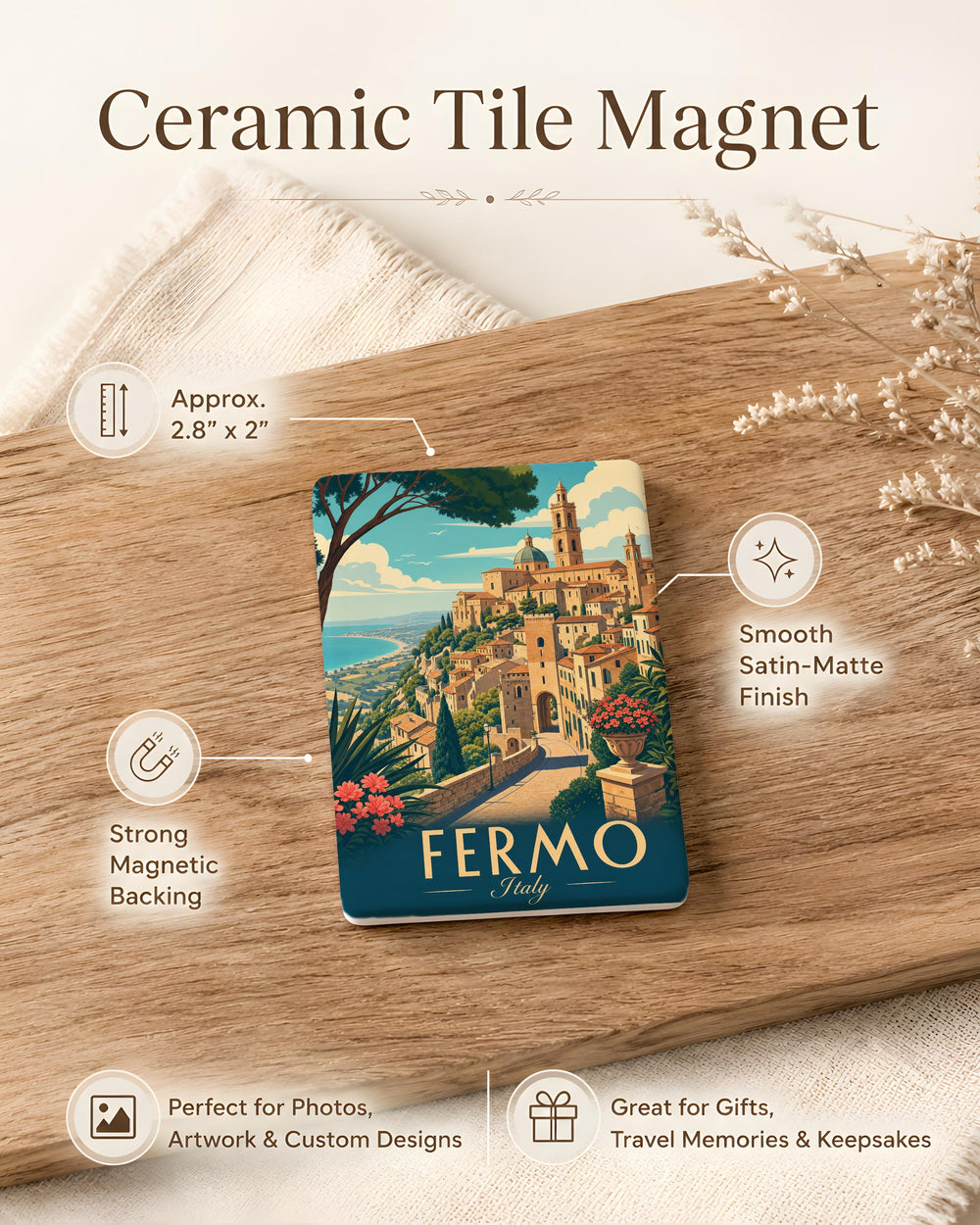 Fermo Italy Fridge Magnet, Fermo Marche Souvenir Magnet, Italian Travel Keepsake, Historic Fermo Landmark Gift