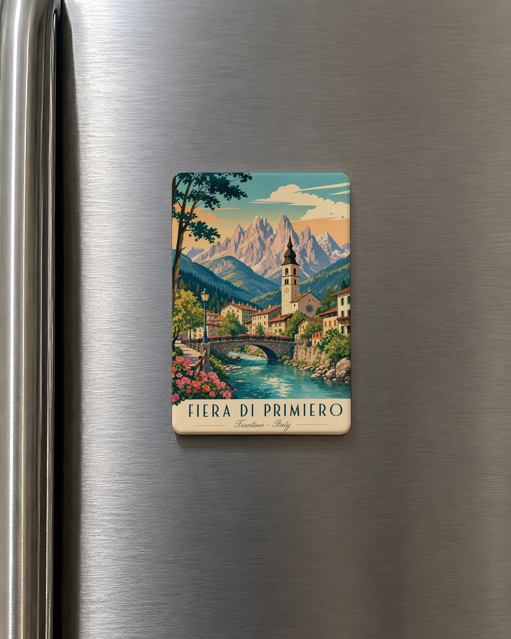 Fiera di Primiero Fridge Magnet, Italy Alpine Village Souvenir Magnet, Dolomites Travel Gift, Trentino Keepsake Magnet
