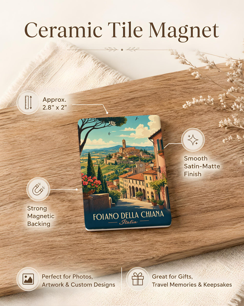 Foiano della Chiana Fridge Magnet, Foiano della Chiana Italy Souvenir Magnet, Tuscany Travel Gift, Italian Town Keepsake Magnet