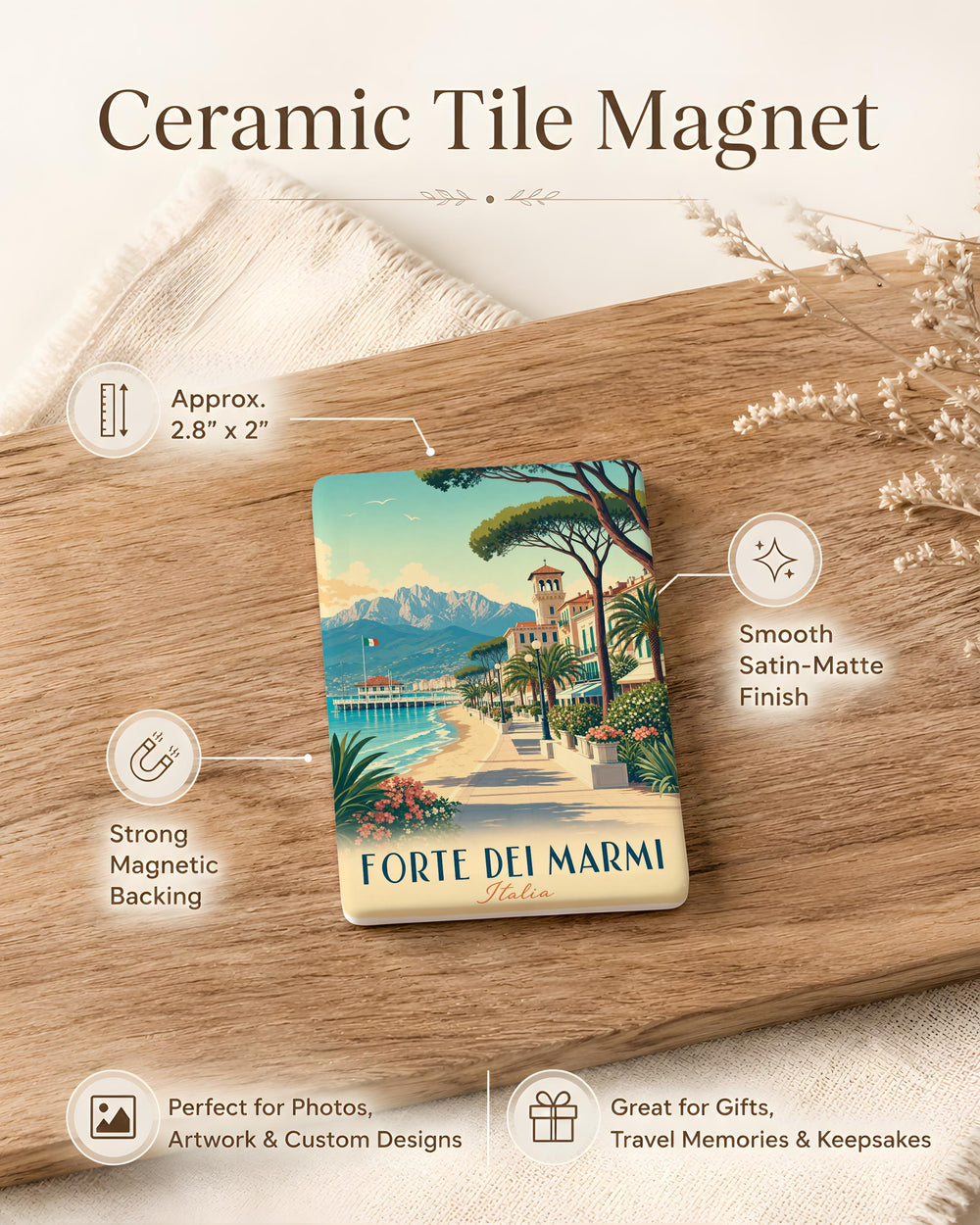 Forte dei Marmi Italy Fridge Magnet, Tuscany Coastal Town Souvenir Magnet, Forte dei Marmi Travel Gift Magnet