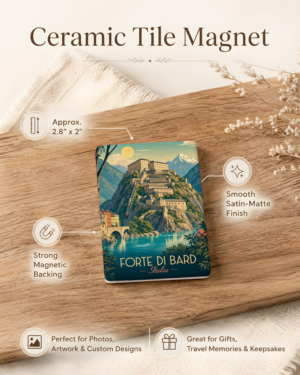 Forte di Bard Fridge Magnet, Bard Fortress Souvenir Magnet, Aosta Valley Italy Travel Keepsake Magnet