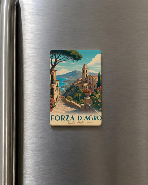 Forza d’Agrò Sicily Italy Fridge Magnet, Medieval Hilltop Village Travel Souvenir, Italian Landmark Kitchen Decor