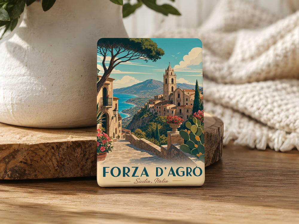 Forza d’Agrò Sicily Italy Fridge Magnet, Medieval Hilltop Village Travel Souvenir, Italian Landmark Kitchen Decor