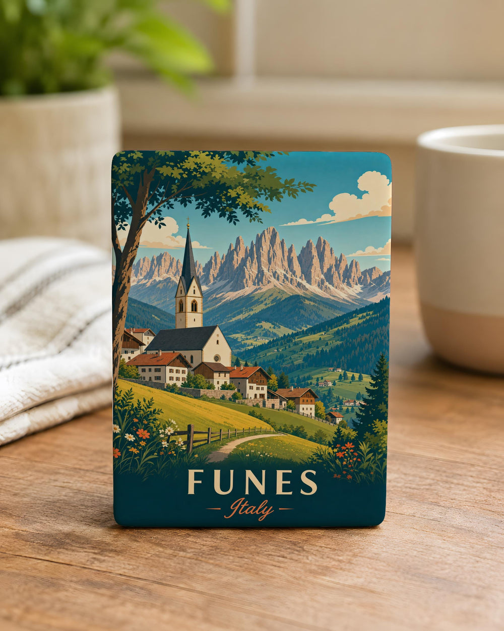 Funes Italy Fridge Magnet, Dolomites Village Landscape Souvenir Magnet, South Tyrol Travel Gift, Italian Alps Keepsake Magnet