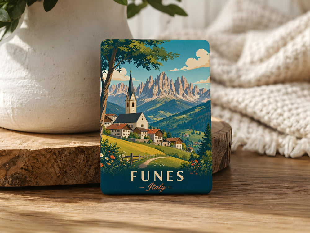 Funes Italy Fridge Magnet, Dolomites Village Landscape Souvenir Magnet, South Tyrol Travel Gift, Italian Alps Keepsake Magnet