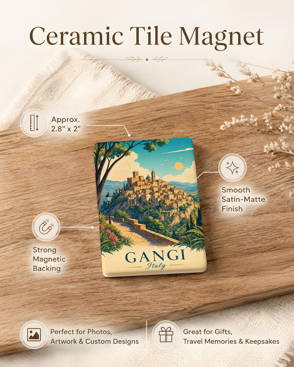 Gangi Italy Fridge Magnet, Sicily Hilltown Travel Souvenir, Italian Village Landscape Magnet, Gangi Sicily Keepsake Gift