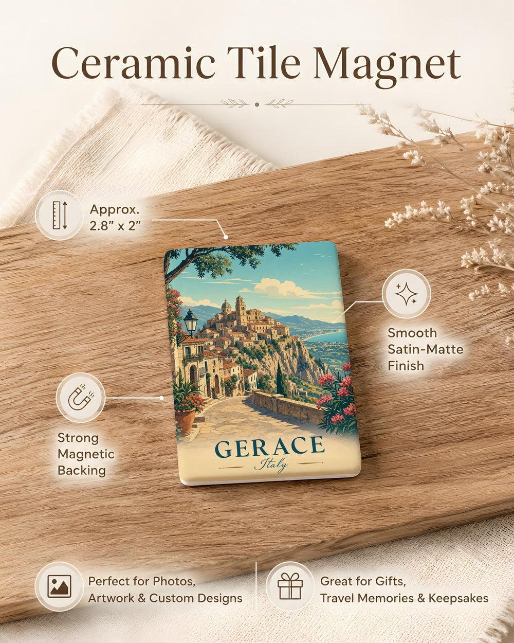 Gerace Italy Fridge Magnet, Calabria Travel Souvenir, Historic Hilltop Town Landmark Keepsake Magnet