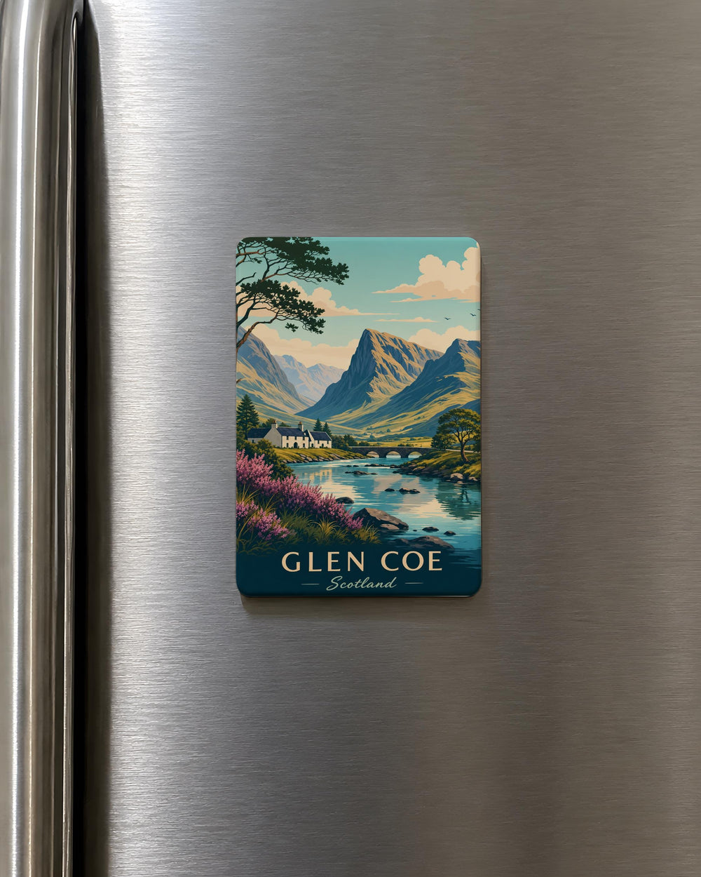 Glen Coe Scotland Fridge Magnet, Highland Valley Landscape Souvenir Magnet, Scottish Mountains Travel Gift
