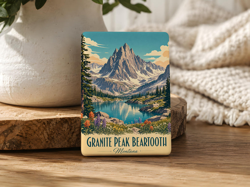 Granite Peak Beartooth Mountains Fridge Magnet, Montana Mountain Summit Souvenir Magnet, Outdoor Hiking Adventure Keepsake