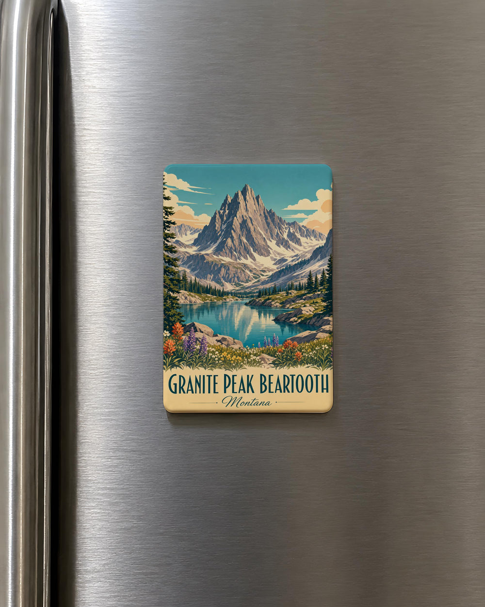 Granite Peak Beartooth Mountains Fridge Magnet, Montana Mountain Summit Souvenir Magnet, Outdoor Hiking Adventure Keepsake