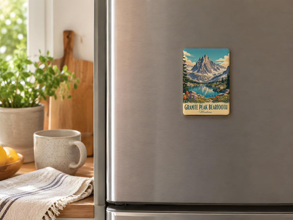 Granite Peak Beartooth Mountains Fridge Magnet, Montana Mountain Summit Souvenir Magnet, Outdoor Hiking Adventure Keepsake