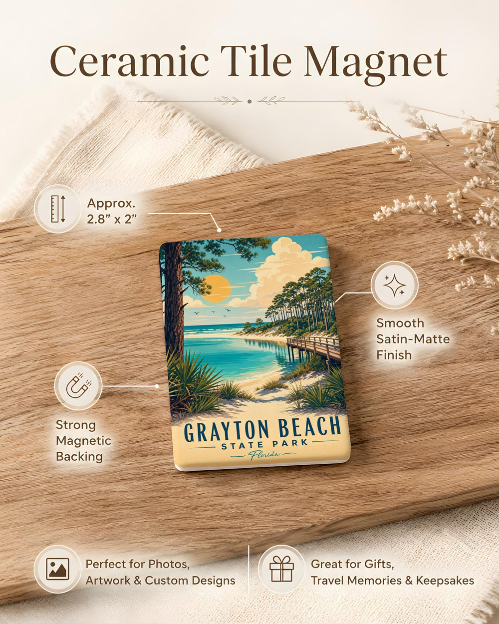 Grayton Beach State Park Fridge Magnet, Florida Beach Park Souvenir Magnet, Coastal Nature Travel Keepsake Magnet