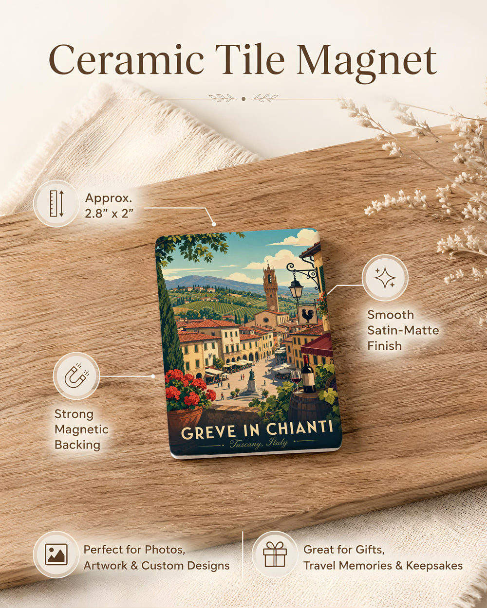 Greve in Chianti Town Fridge Magnet, Tuscany Italy Travel Souvenir, Italian Village Landmark Keepsake Magnet