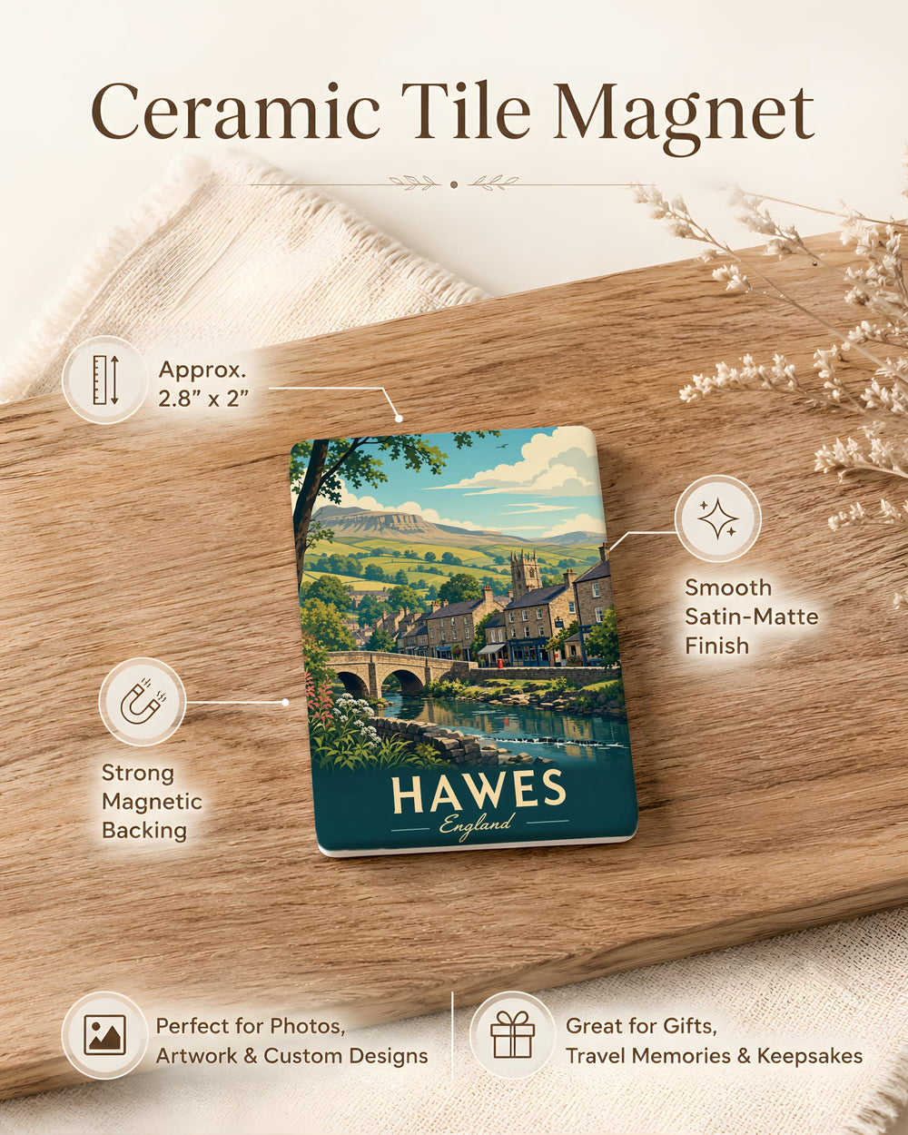Hawes England Fridge Magnet, Yorkshire Town Souvenir Magnet, UK Travel Keepsake, British Countryside Gift Magnet