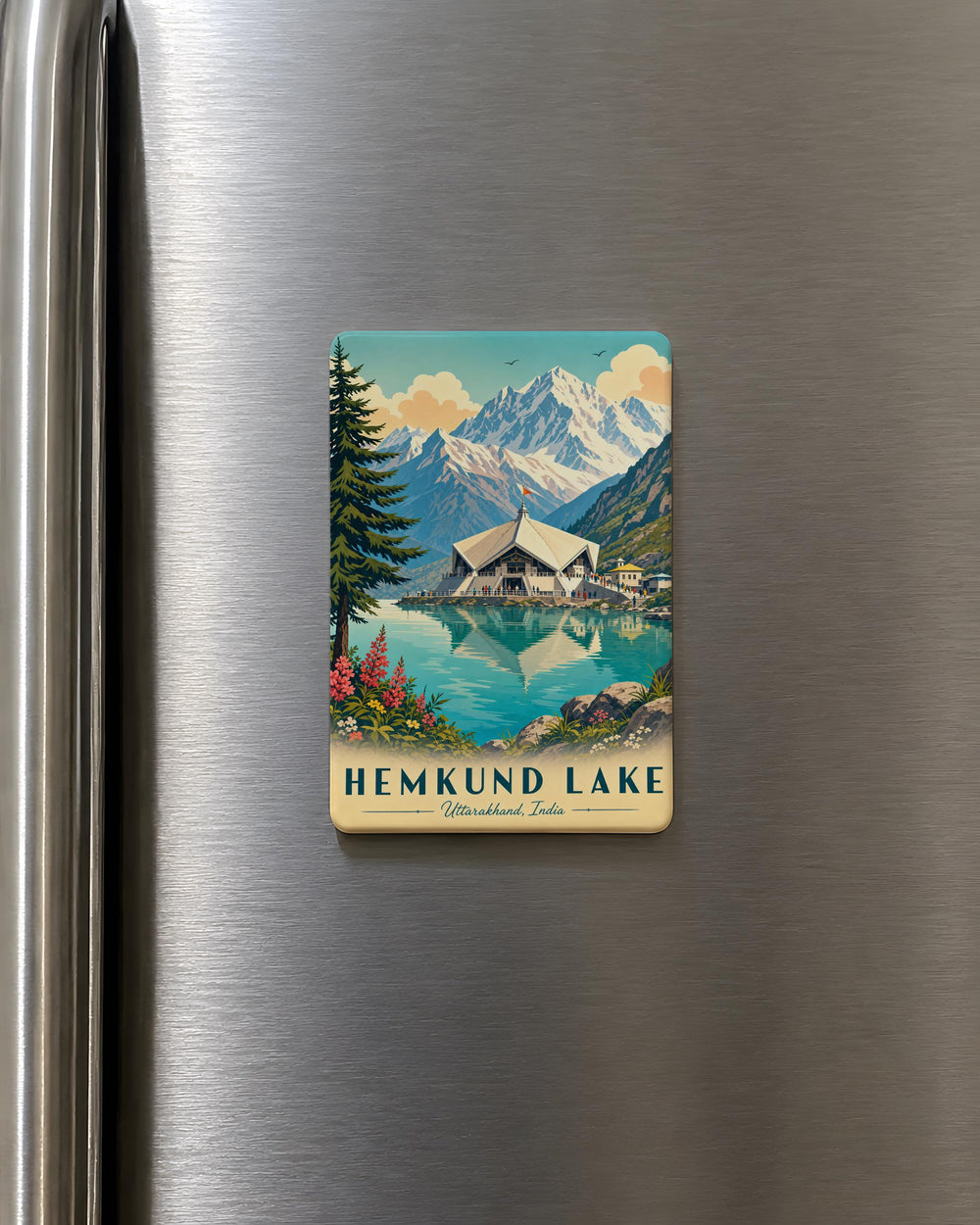 Hemkund Lake Fridge Magnet, Himalayan Sacred Lake Souvenir, Uttarakhand India Travel Keepsake, Mountain Lake Magnet